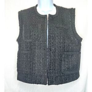 Vintage Womens Tweed Vest Black‎ Parisian Chic Classic Glam Boxy SIZE M/L